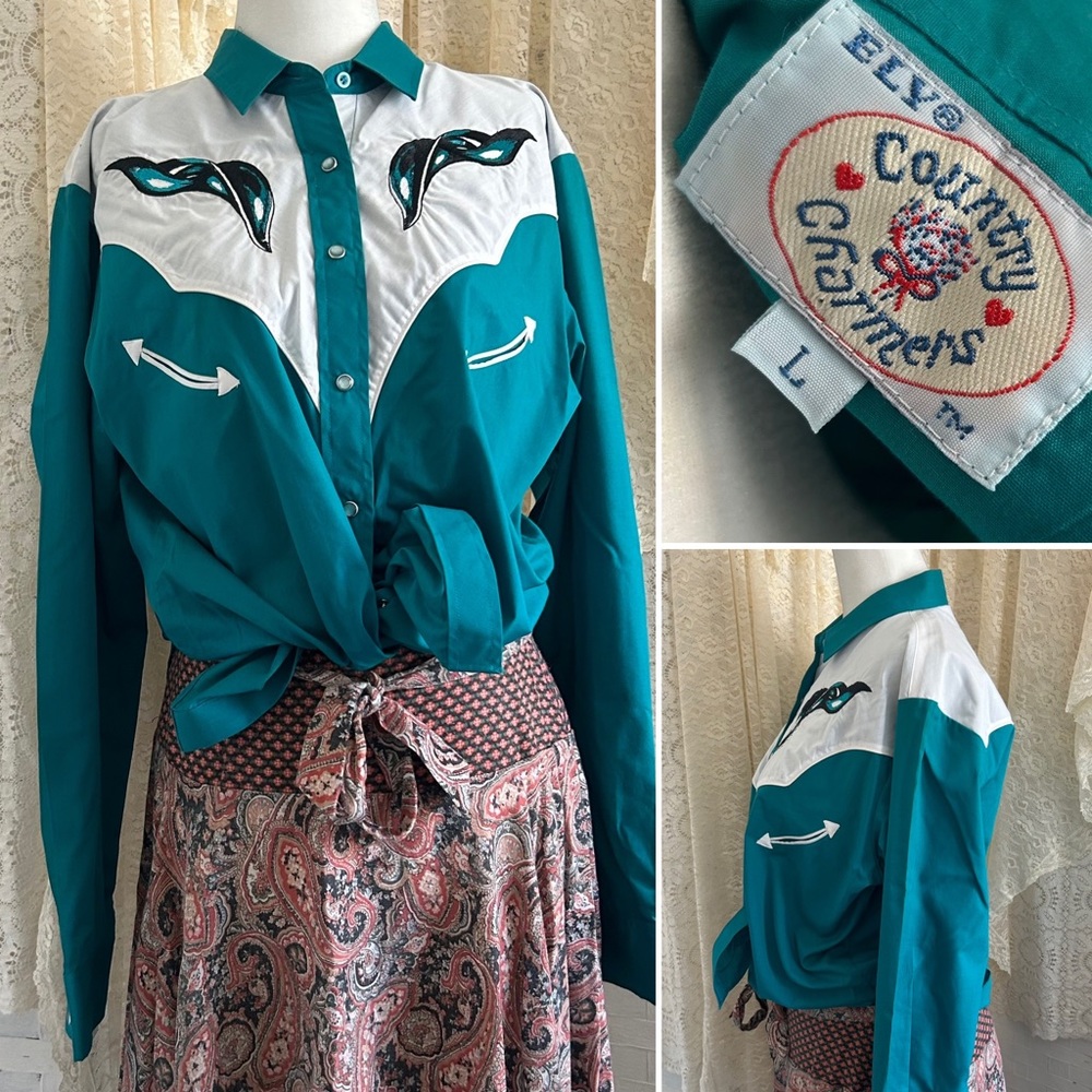 Vintage Country Charmers Long Sleeve Western Rodeo Blouse Button-Up